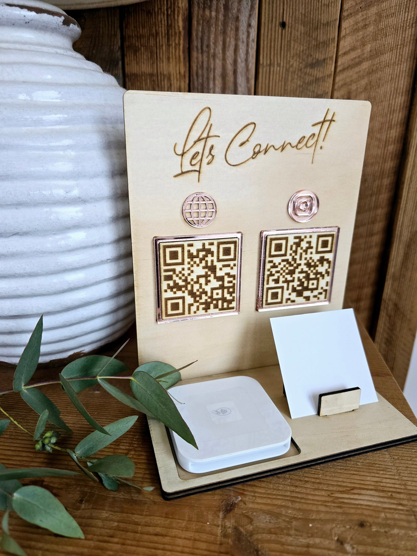 QR Code 'Lets Connect' Timber Sign