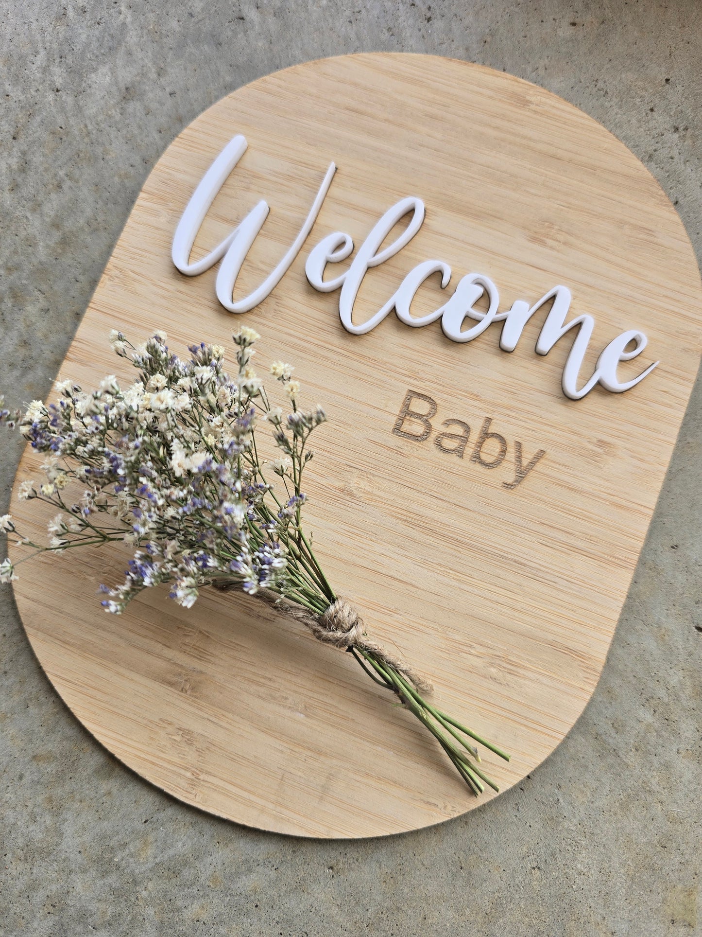 Dried Flower Timber 'Welcome Baby' Plaque 20cm