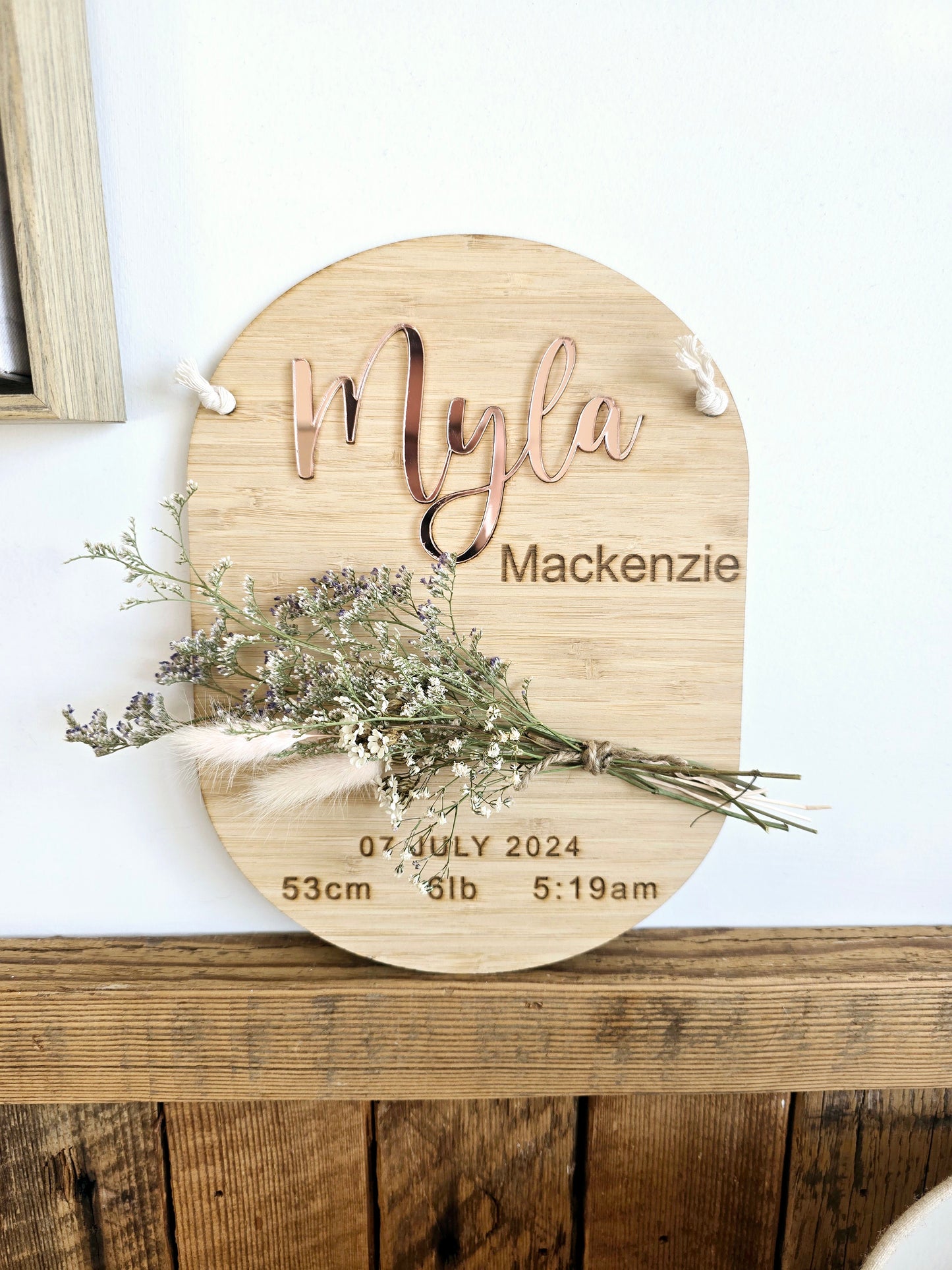 Dried Flower Timber 'Name' Plaque 25cm