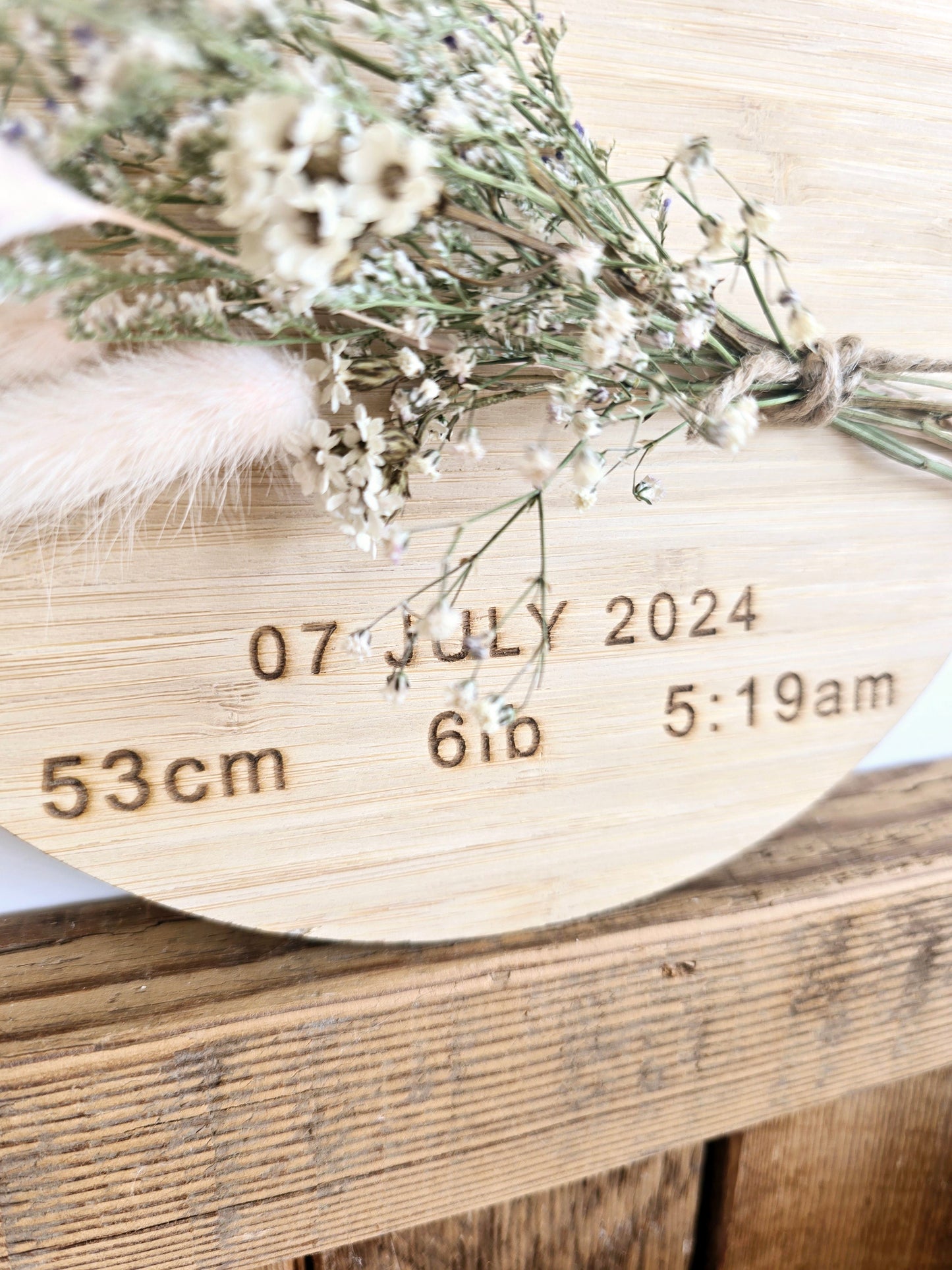 Dried Flower Timber 'Name' Plaque 25cm