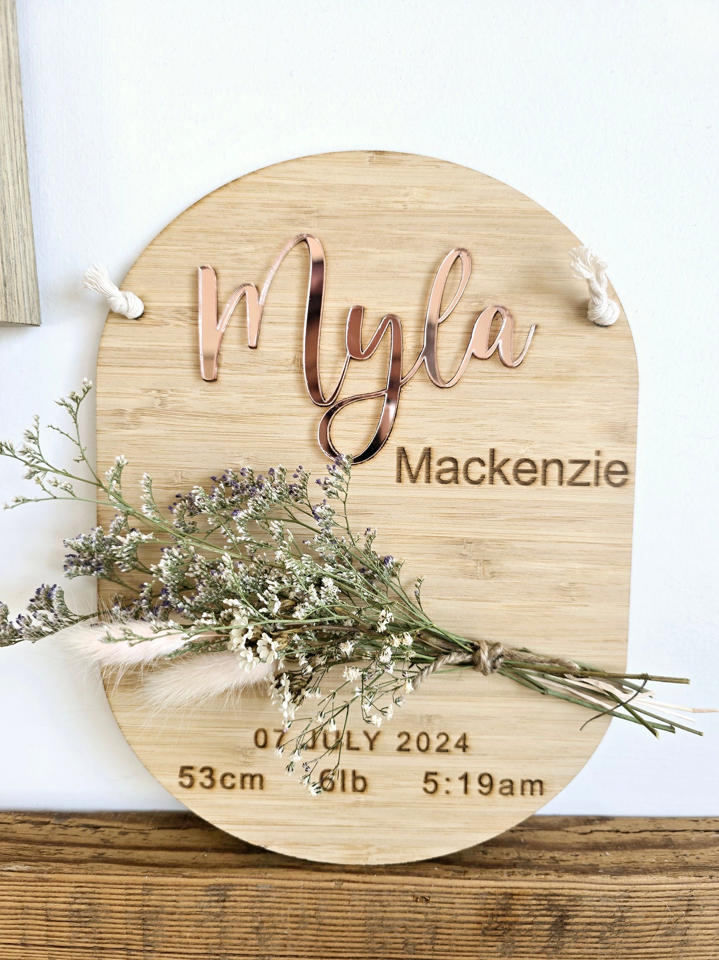 Dried Flower Timber 'Name' Plaque 25cm