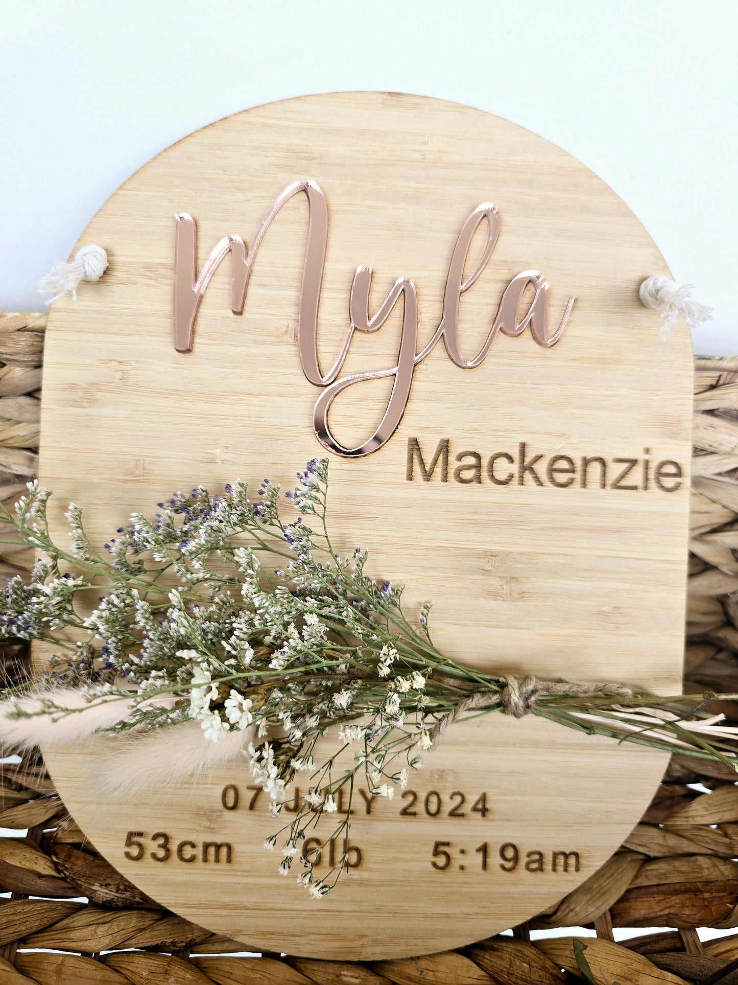 Dried Flower Timber 'Name' Plaque 25cm