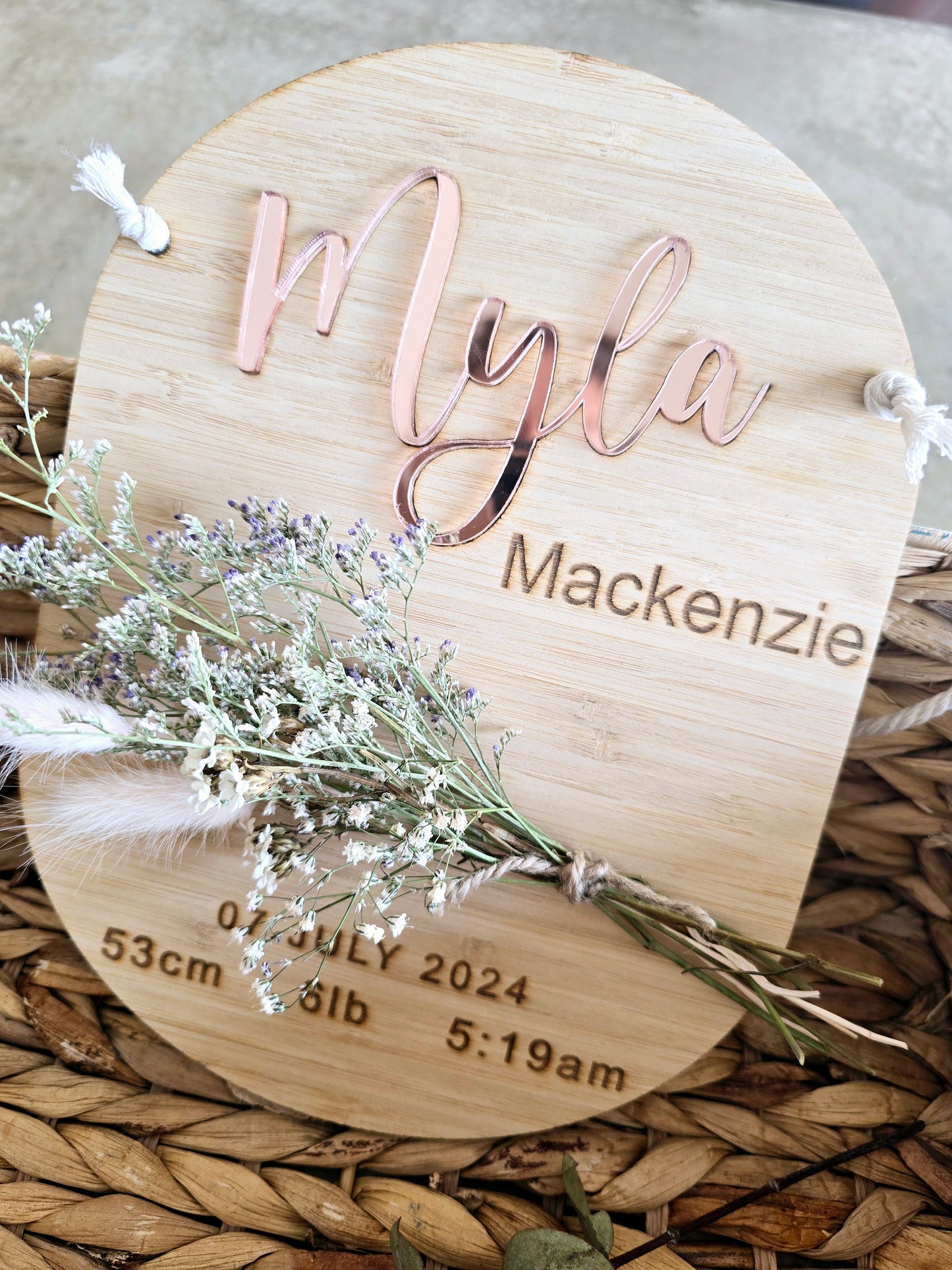Dried Flower Timber 'Name' Plaque 25cm