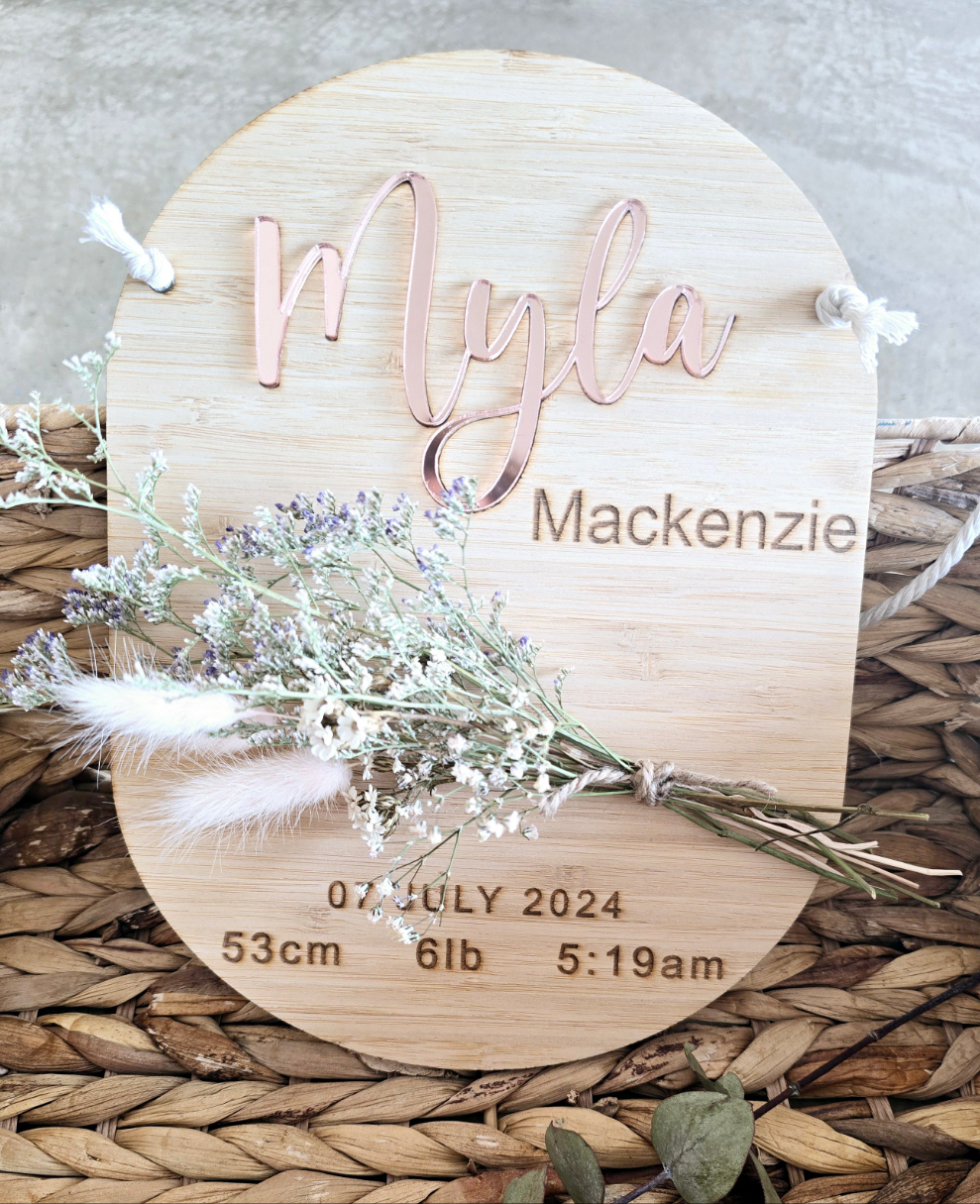 Dried Flower Timber 'Name' Plaque 25cm