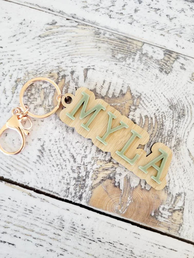 Bamboo/Acrylic Bag Tags / Keyrings