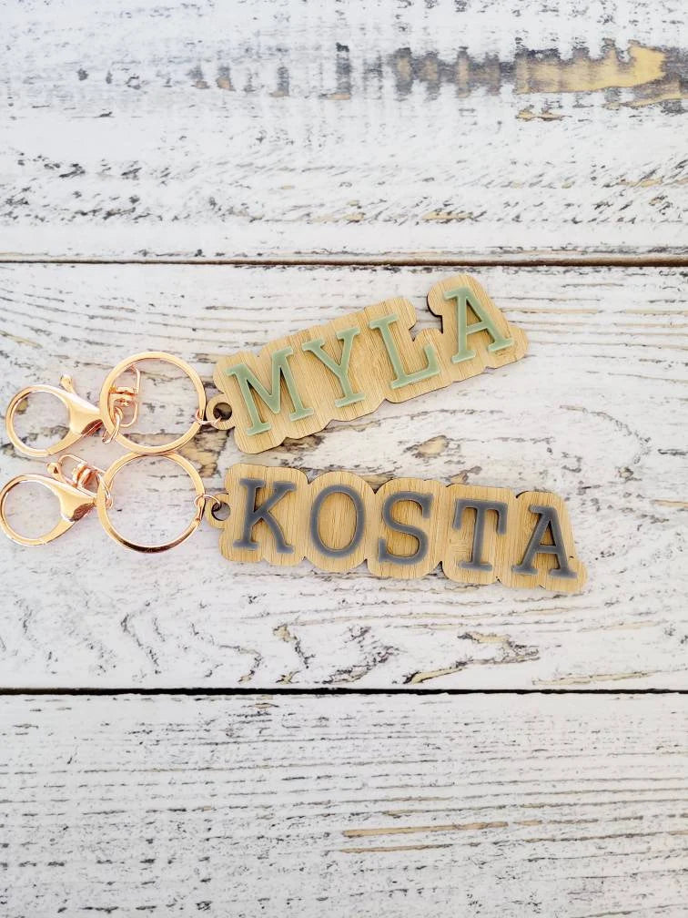 Bamboo/Acrylic Bag Tags / Keyrings