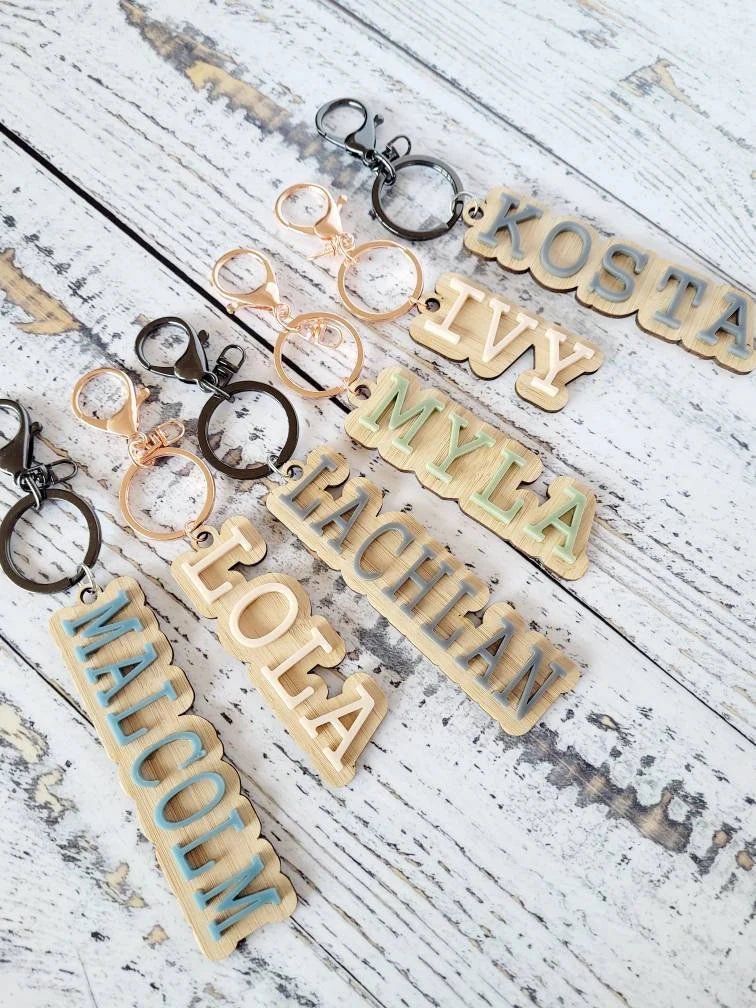Bamboo/Acrylic Bag Tags / Keyrings