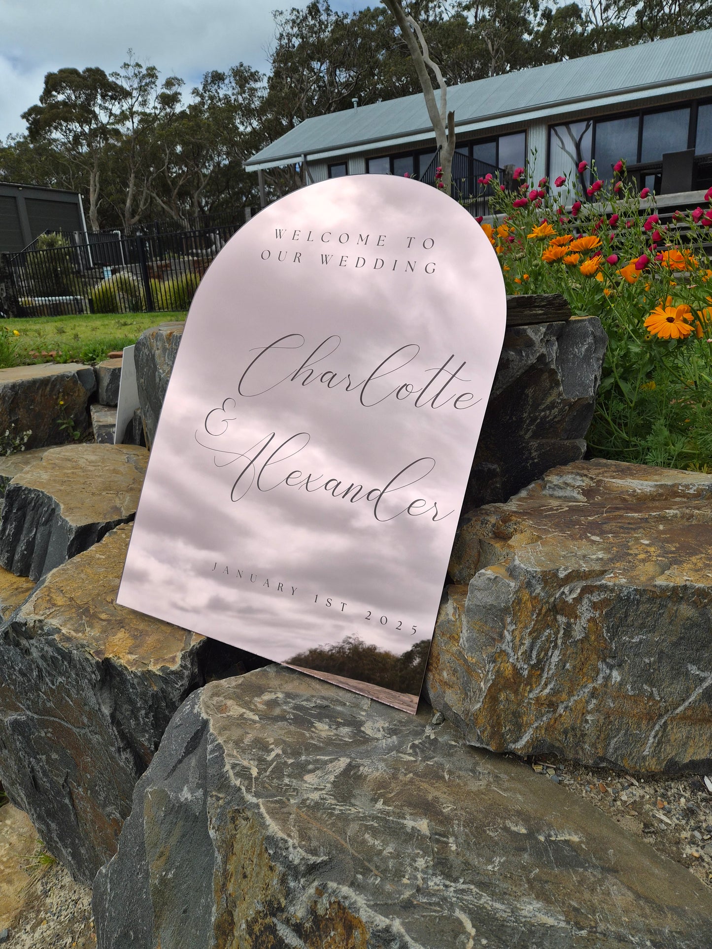 A1 Arched Mirrored Acrylic Welcome Sign