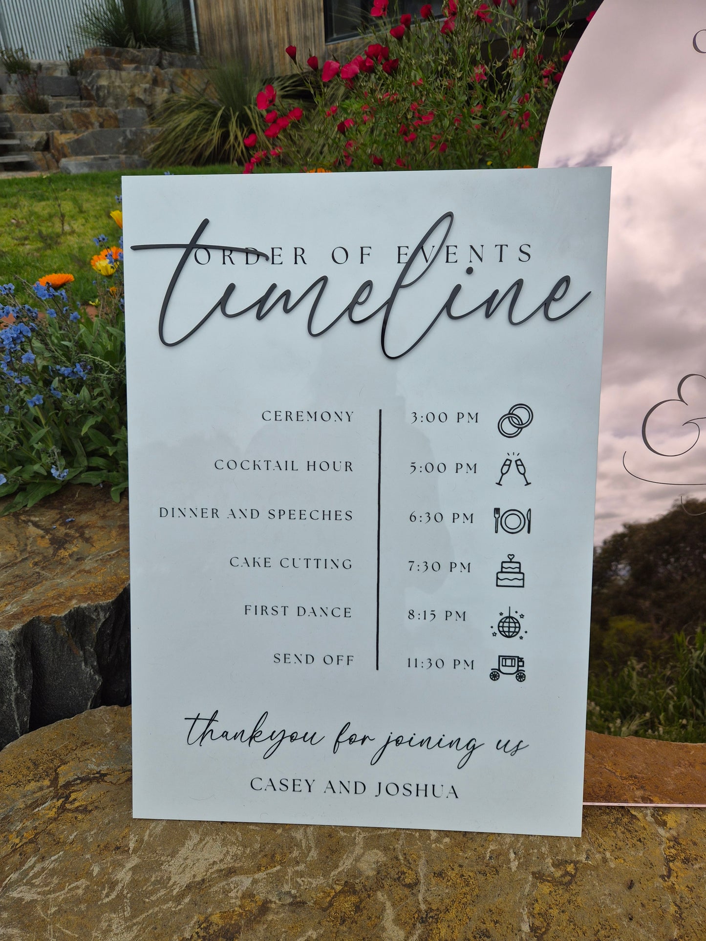 A1 Mirrored Acrylic Welcome Sign & A1 Timeline of Events