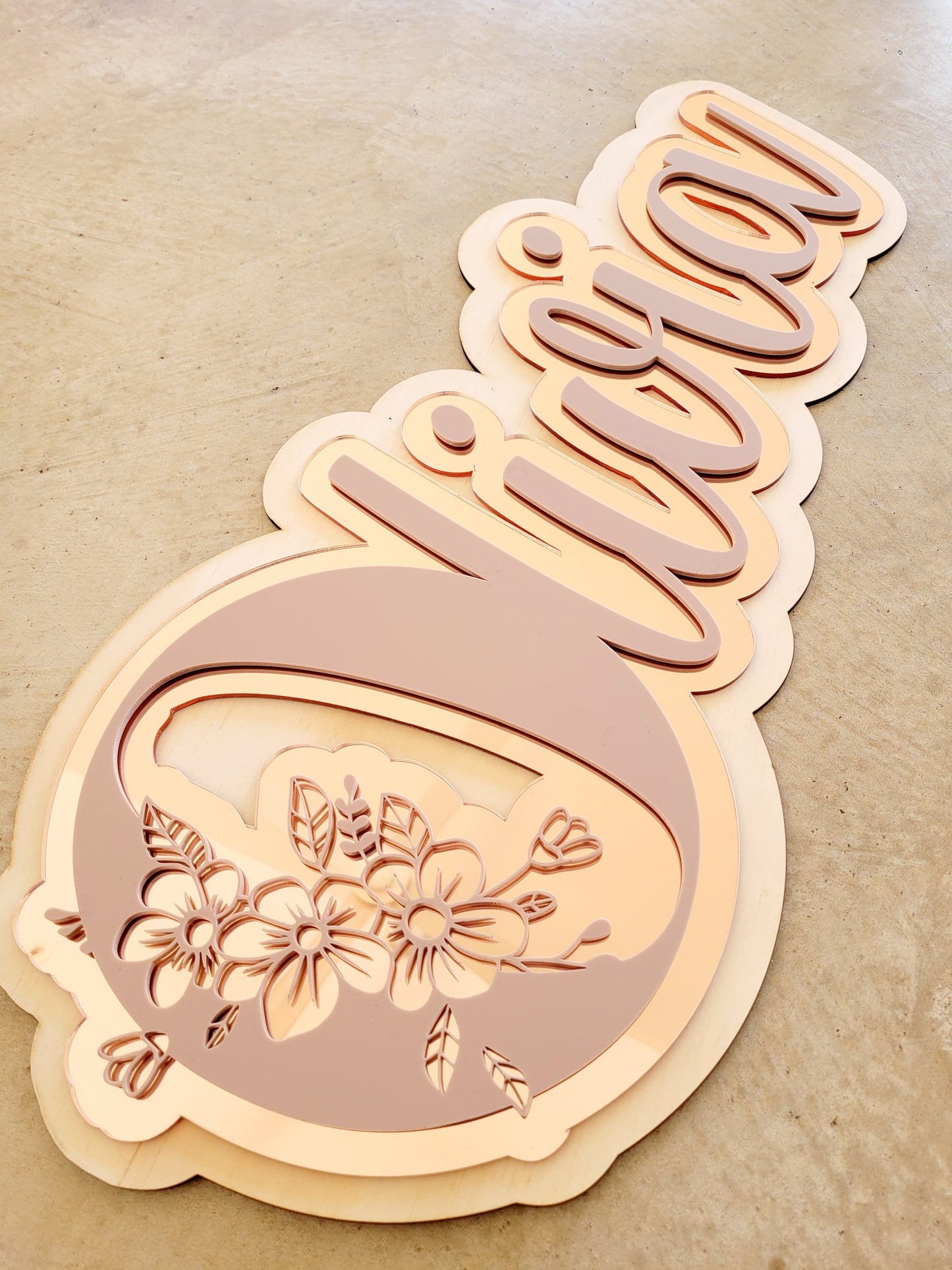 Triple Layer Floral Name Sign