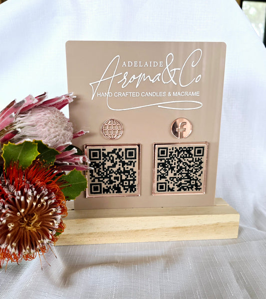 QR Code Acrylic Sign with Timber Stand