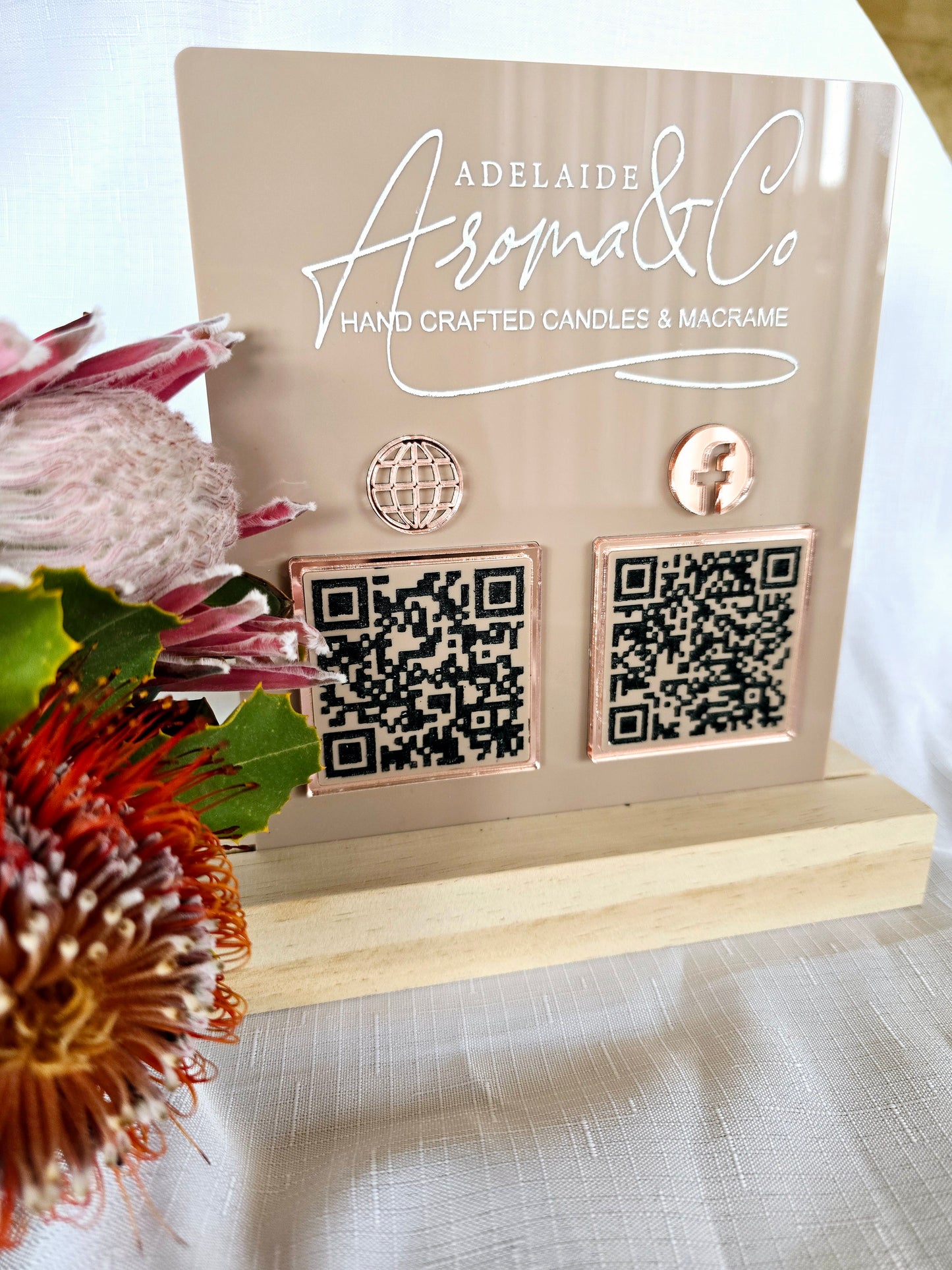 QR Code Acrylic Sign with Timber Stand