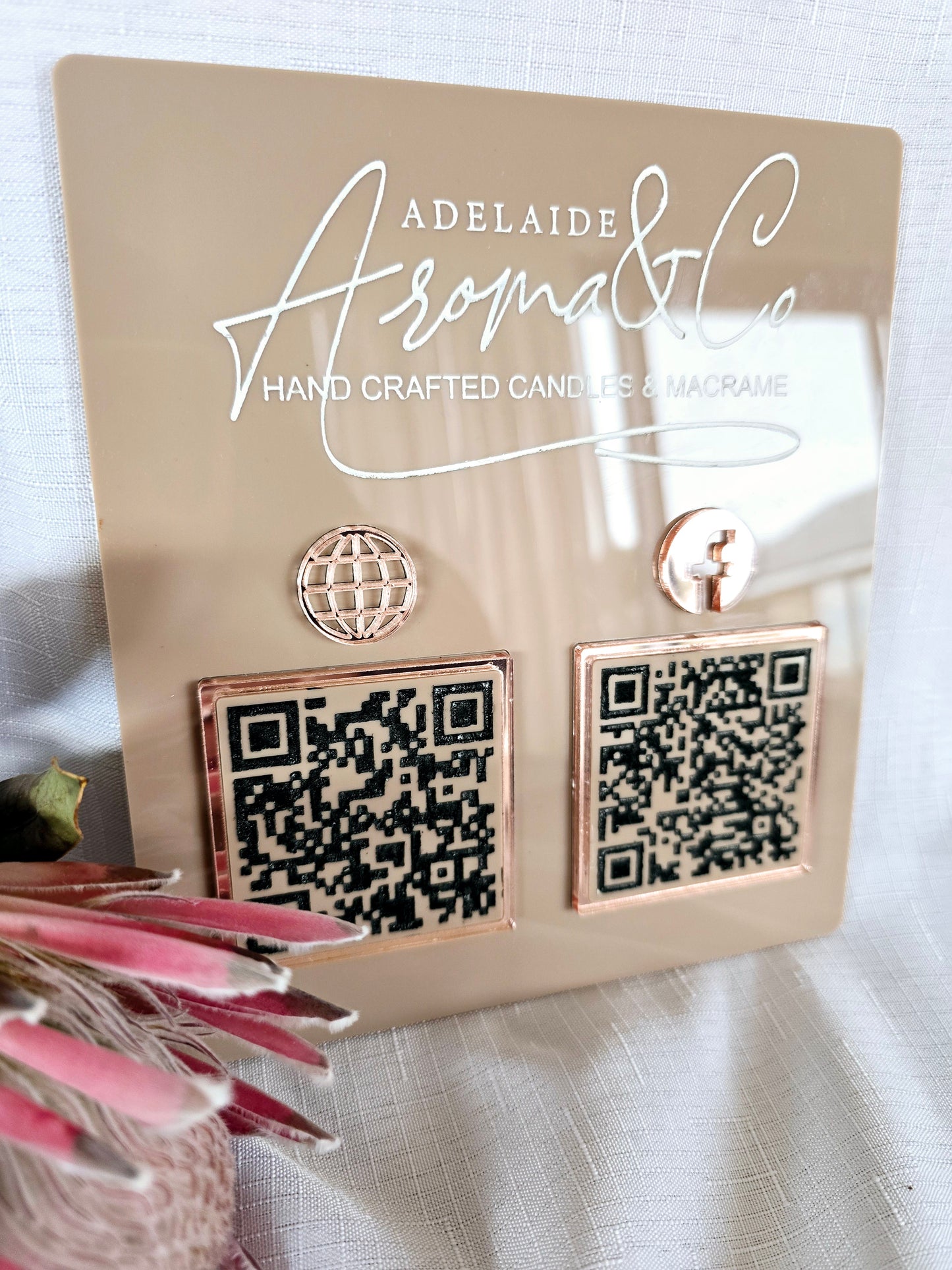 QR Code Acrylic Sign with Timber Stand