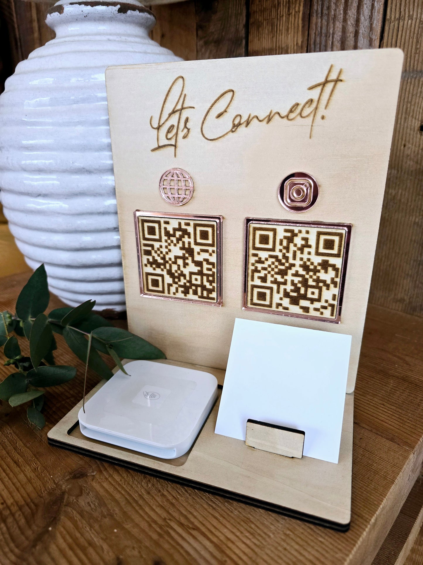QR Code 'Lets Connect' Timber Sign