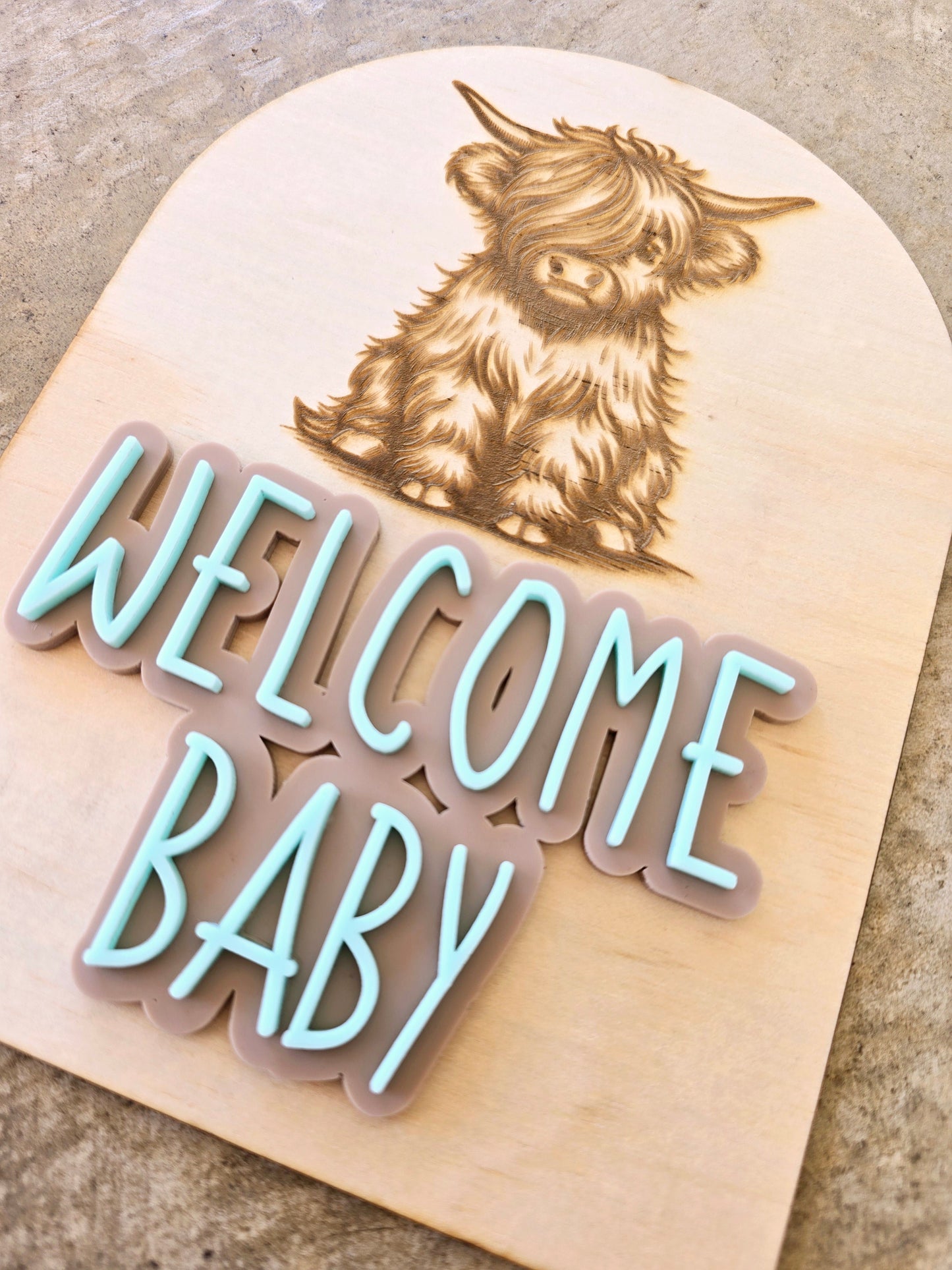 Highland Cow 'WELCOME BABY' Sign