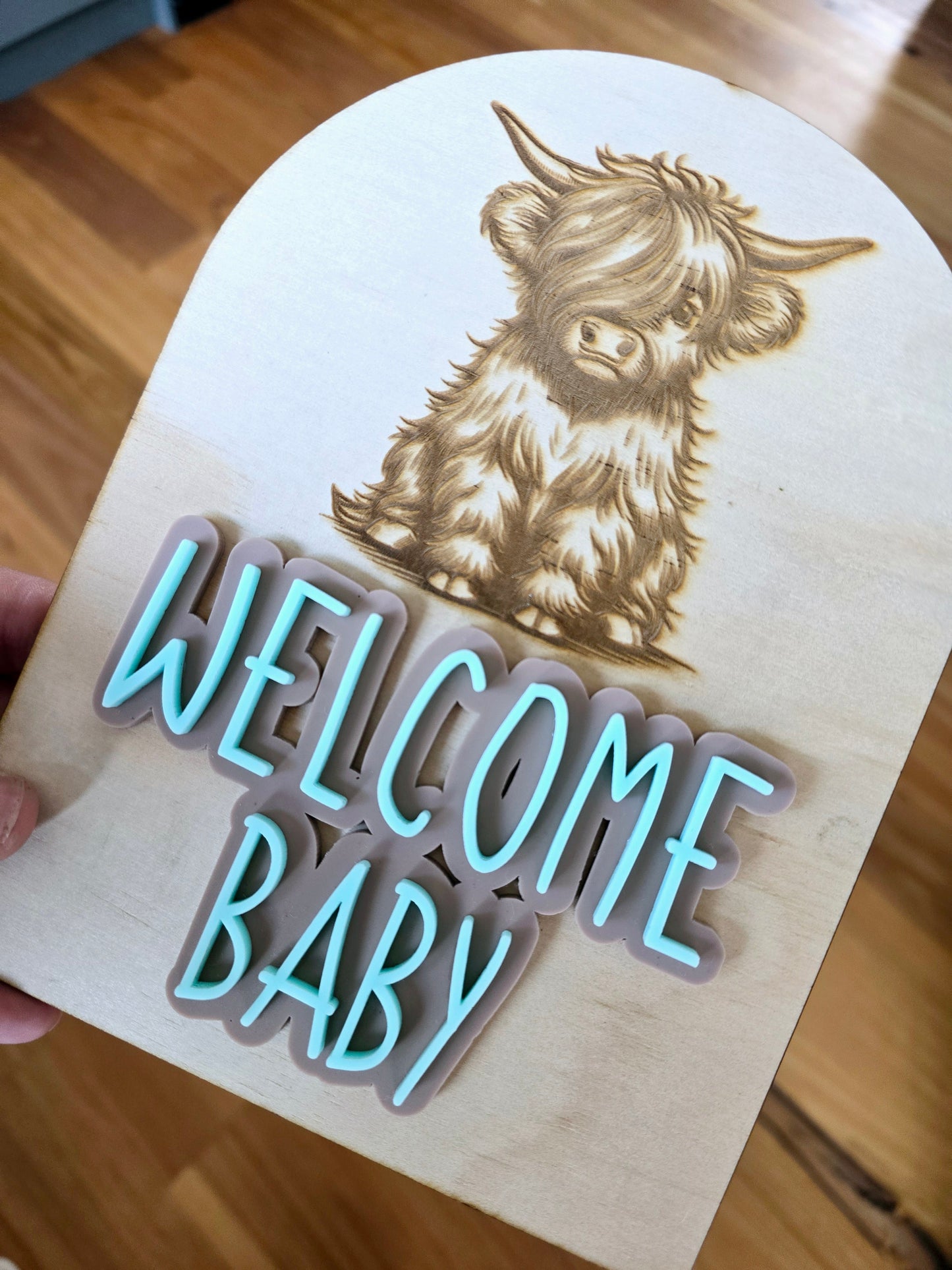Highland Cow 'WELCOME BABY' Sign