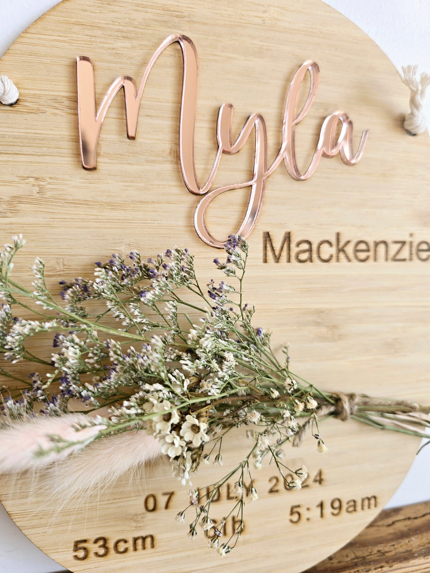 Dried Flower Timber 'Name' Plaque 25cm