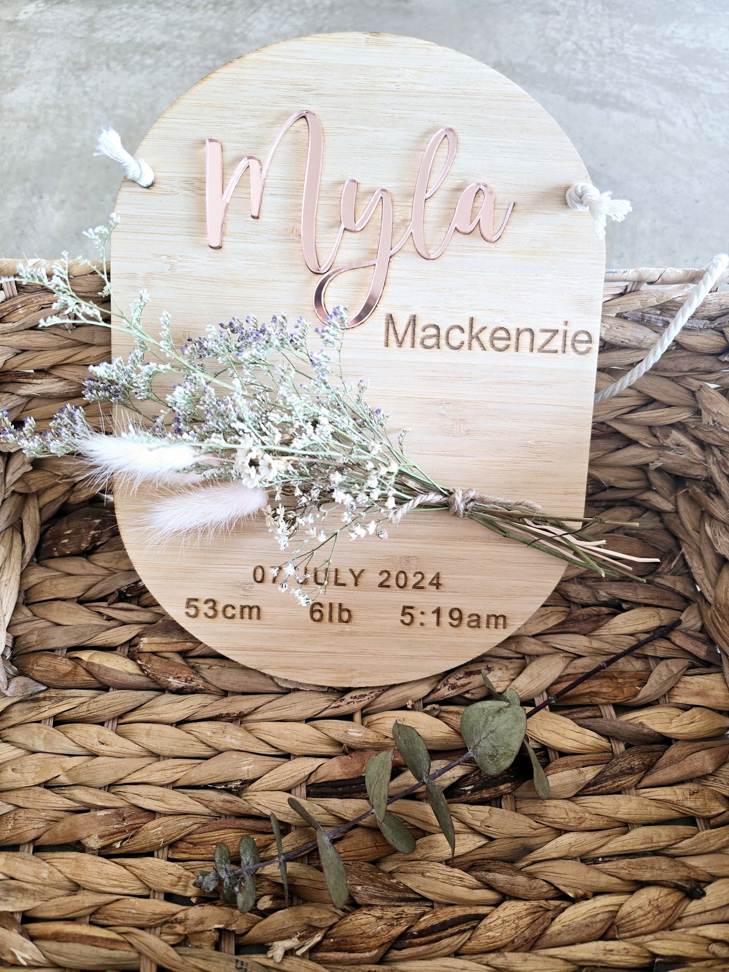 Dried Flower Timber 'Name' Plaque 25cm