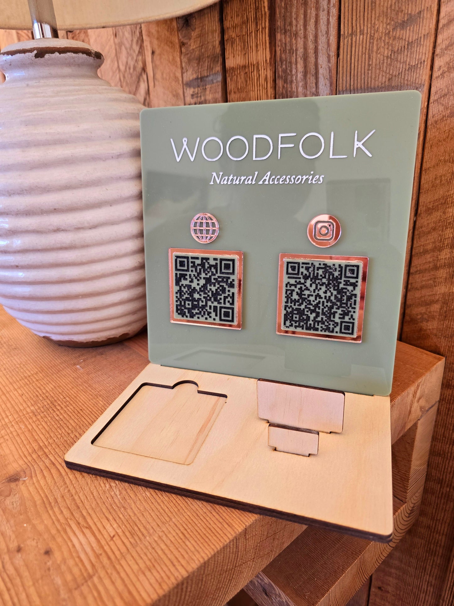 QR Code Acrylic Sign with Square Reader & Card Holder