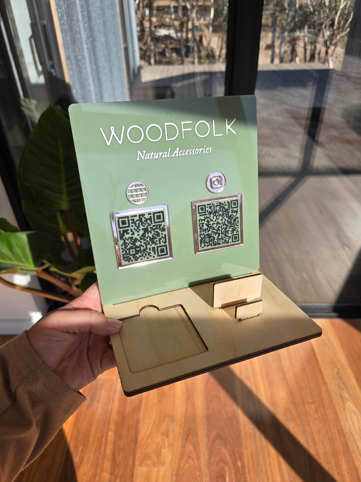 QR Code Acrylic Sign with Square Reader & Card Holder
