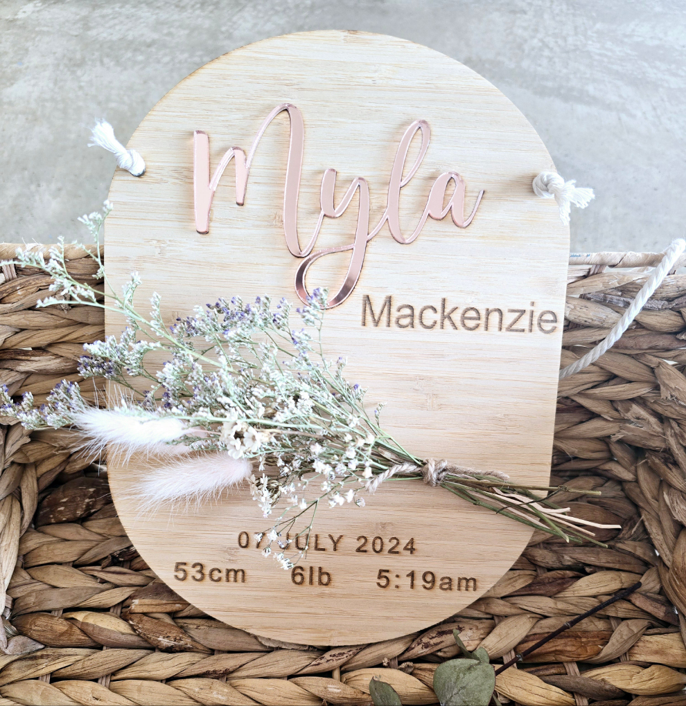 Dried Flower Timber 'Name' Plaque 25cm