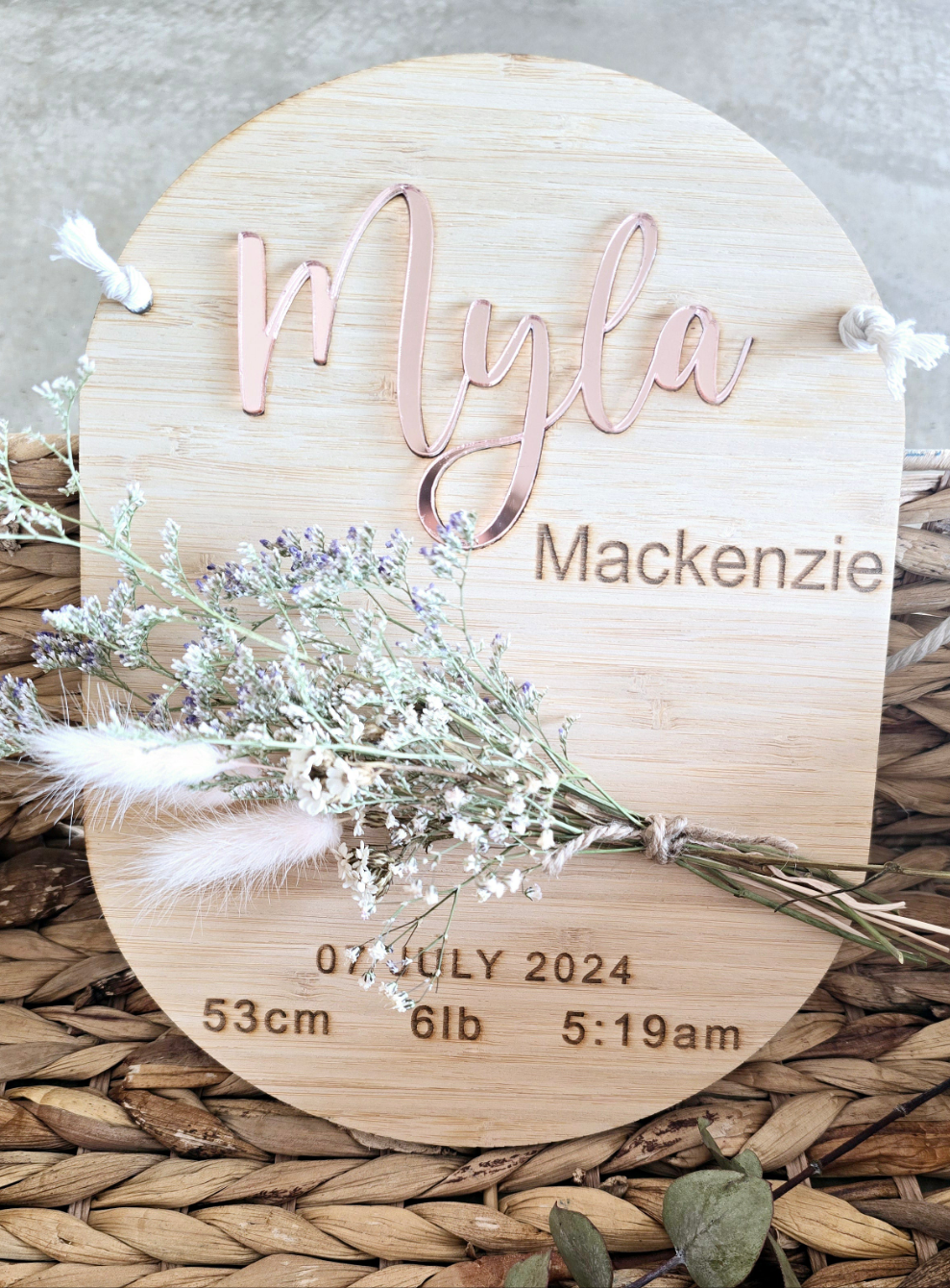 Dried Flower Timber 'Name' Plaque 25cm