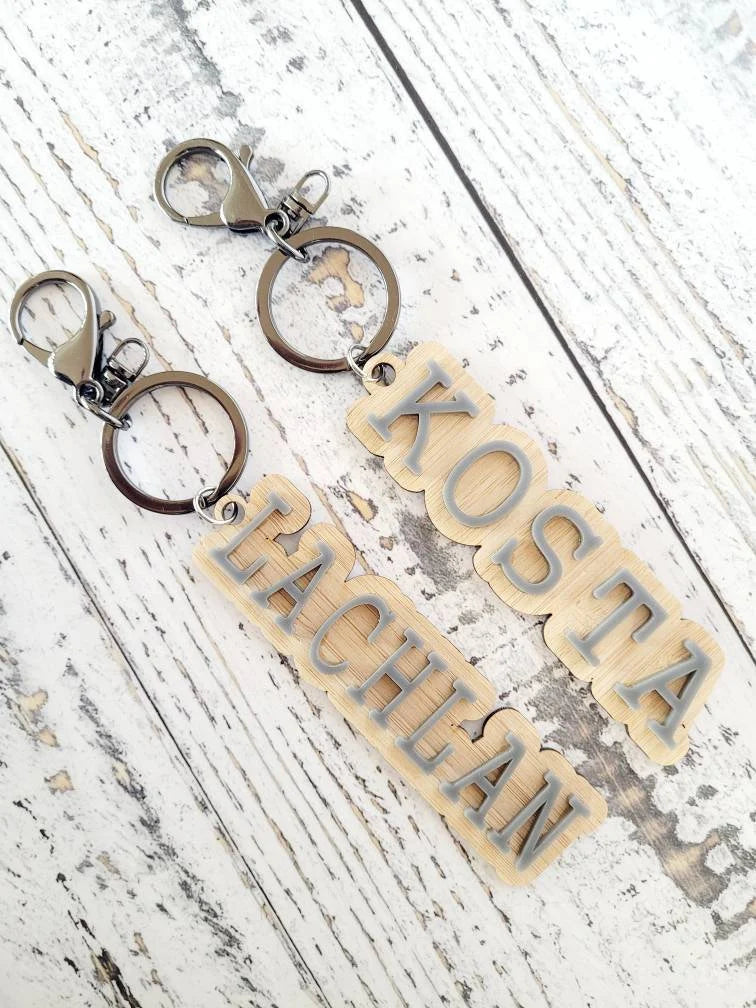 Bamboo/Acrylic Bag Tags / Keyrings