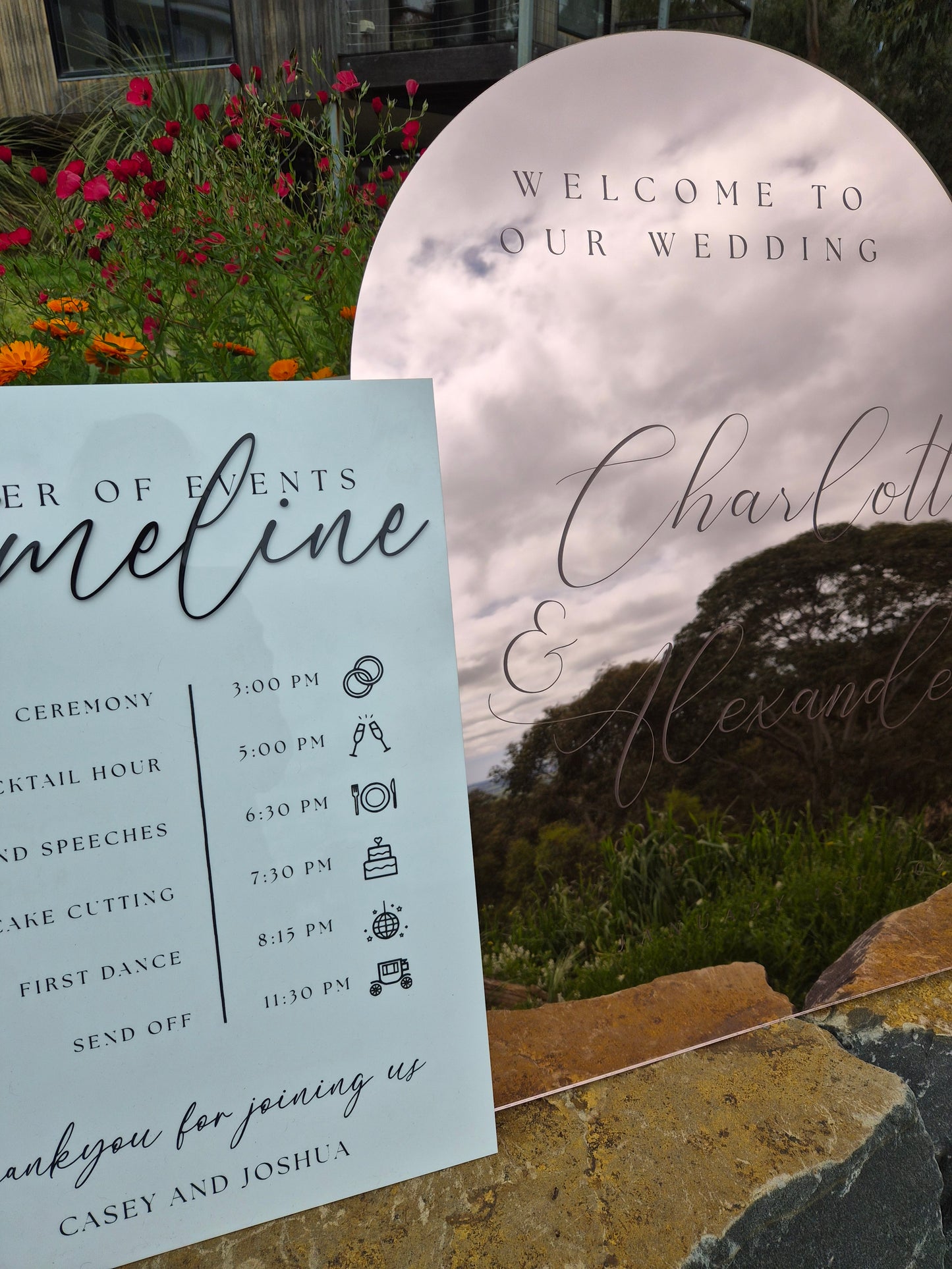 A1 Mirrored Acrylic Welcome Sign & A1 Timeline of Events