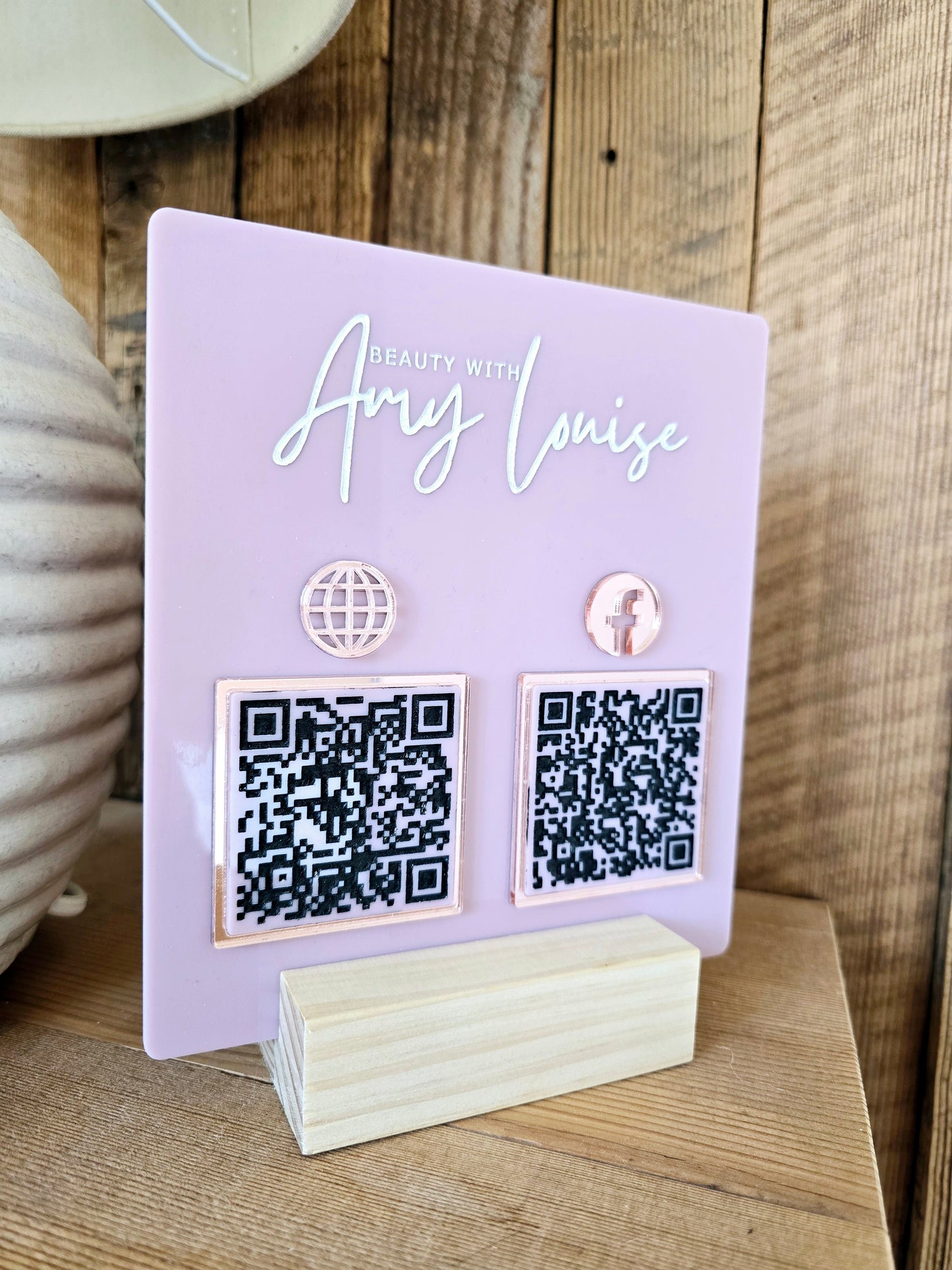 QR Code Acrylic Sign with Timber Stand