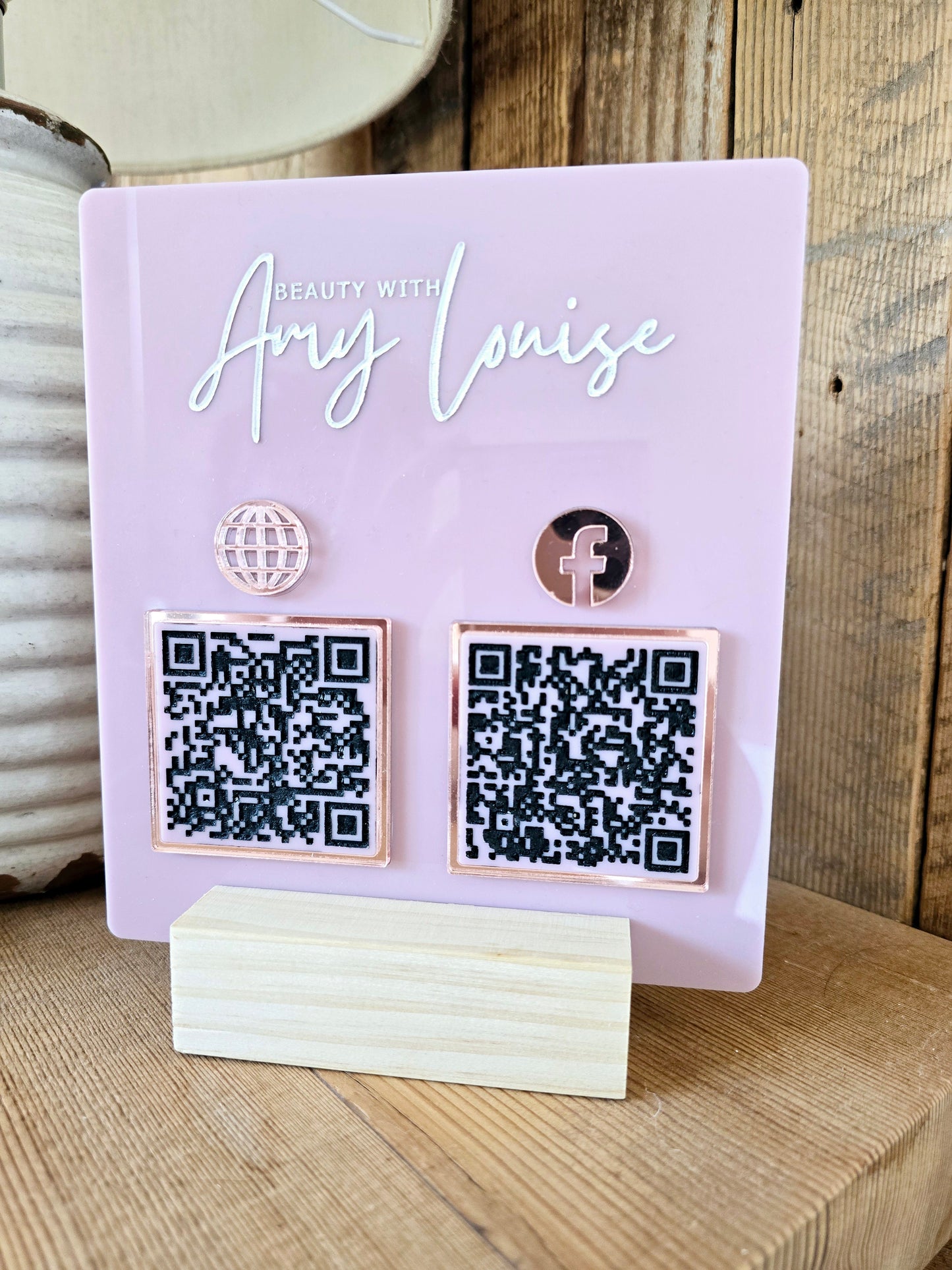 QR Code Acrylic Sign with Timber Stand