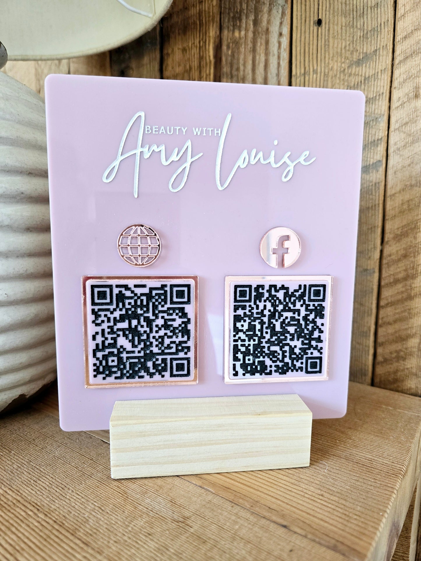 QR Code Acrylic Sign with Timber Stand