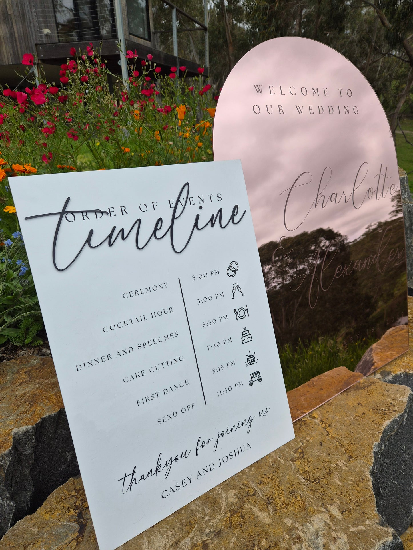 A1 Mirrored Acrylic Welcome Sign & A1 Timeline of Events