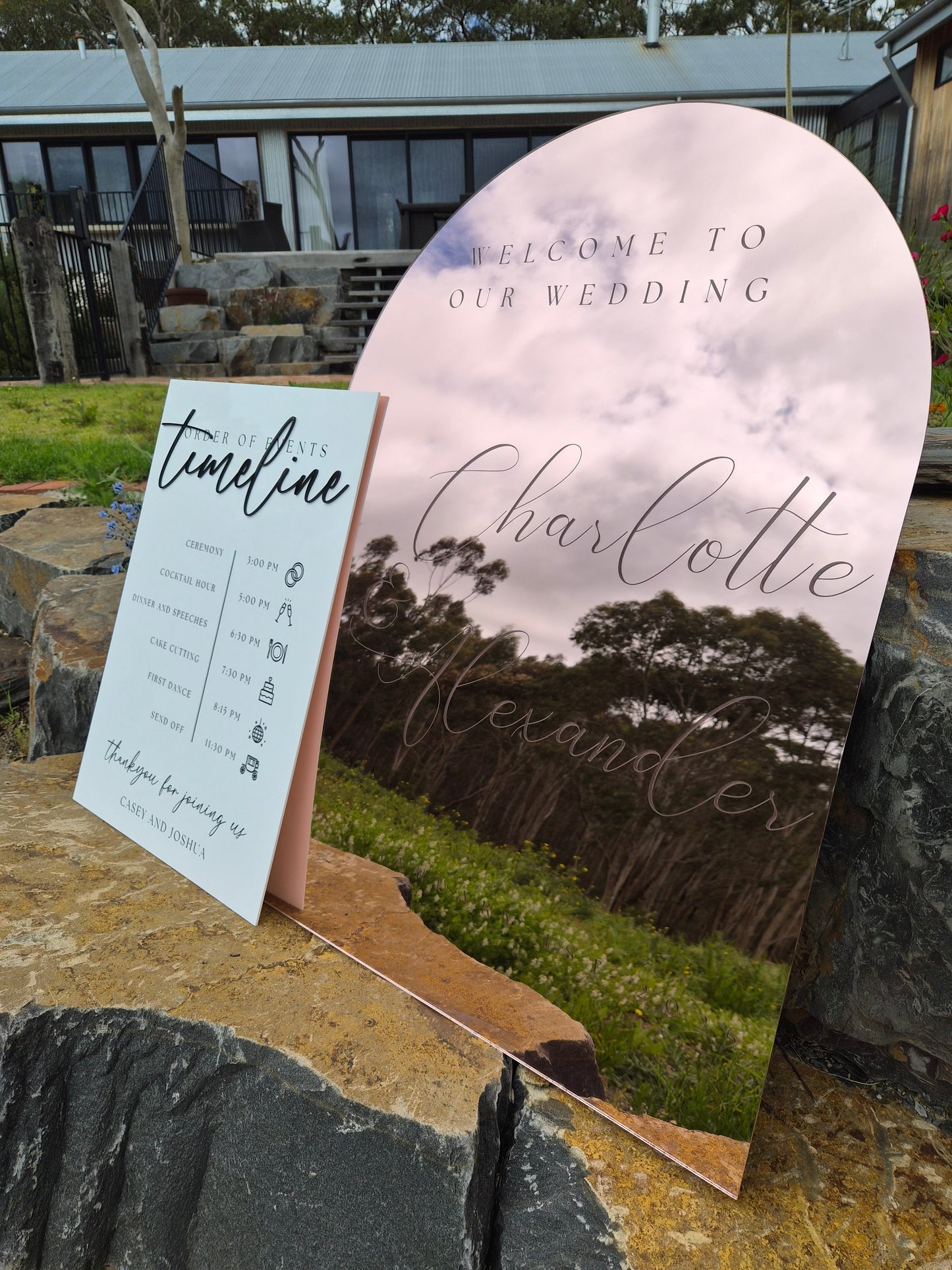 A1 Mirrored Acrylic Welcome Sign & A1 Timeline of Events