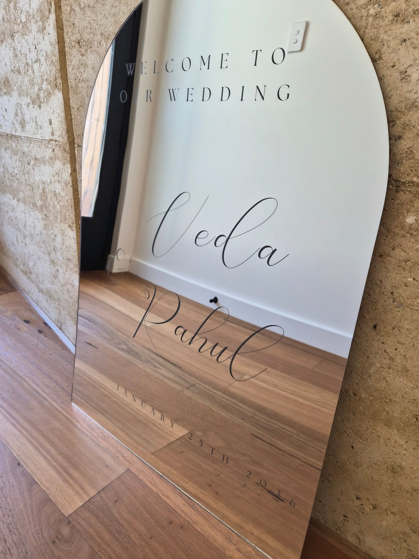 A1 Arched Mirrored Acrylic Welcome Sign