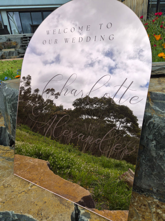 A1 Arched Mirrored Acrylic Welcome Sign
